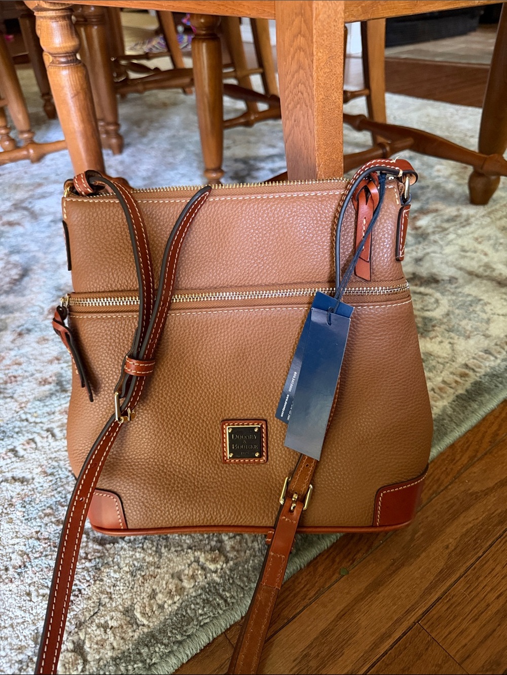 Dooney & Bourke Brown Pebbled Leather Crossbody with Tan Accents
